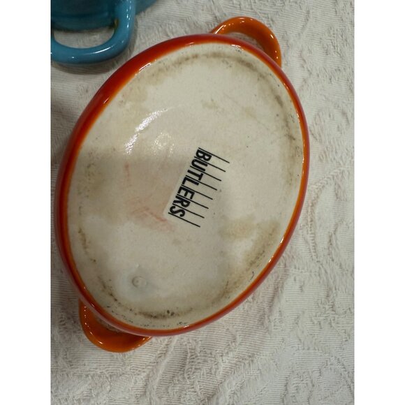 Miniature Blue & Orange Ceramic Casserole Dishes With Lids Butlers - Picture 12 of 14